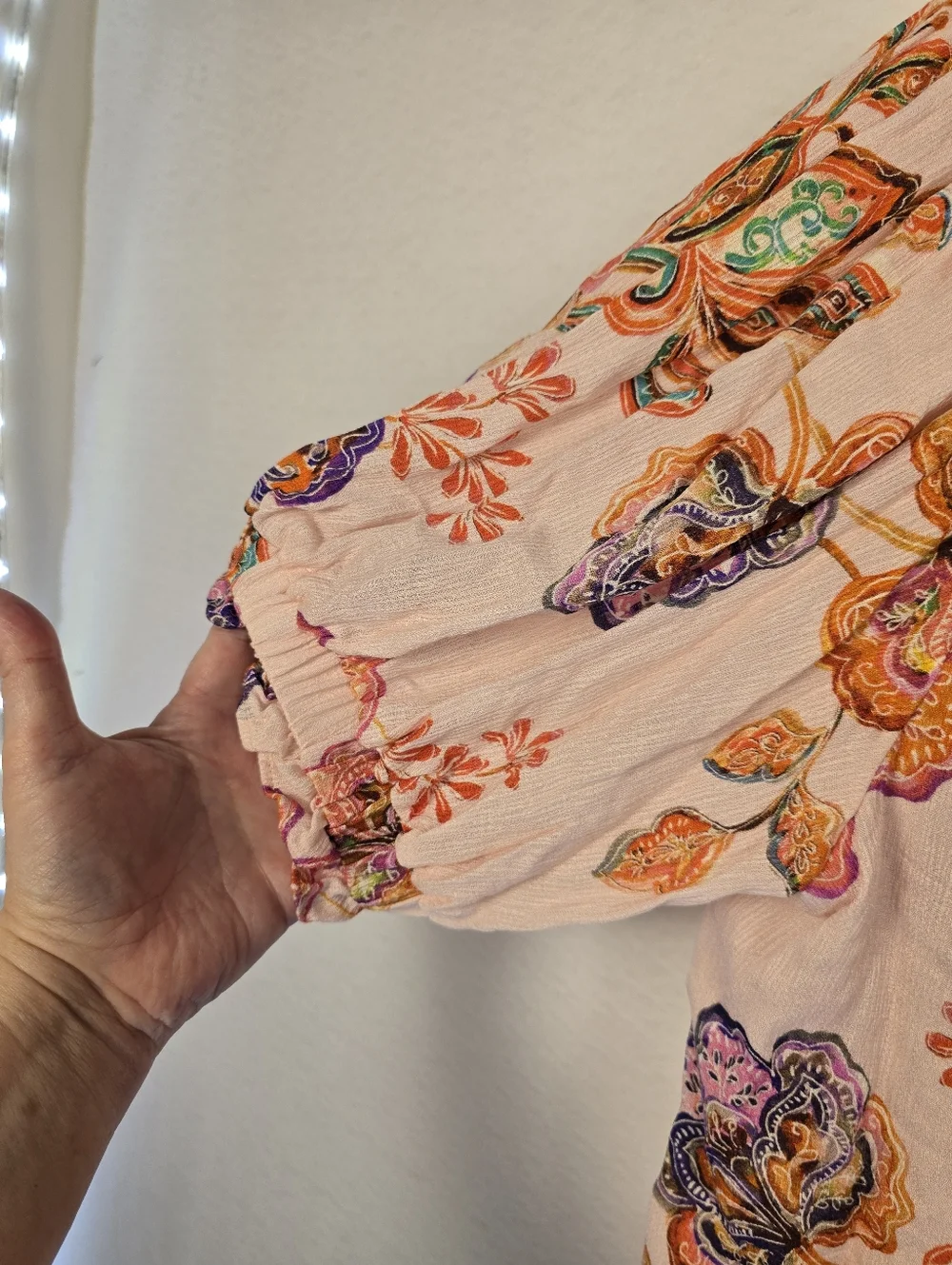 Democracy NWT Blush Floral Embroidered Peasant Blouse 1/2 Sleeve. Ladies PXL - Picture 6 of 10